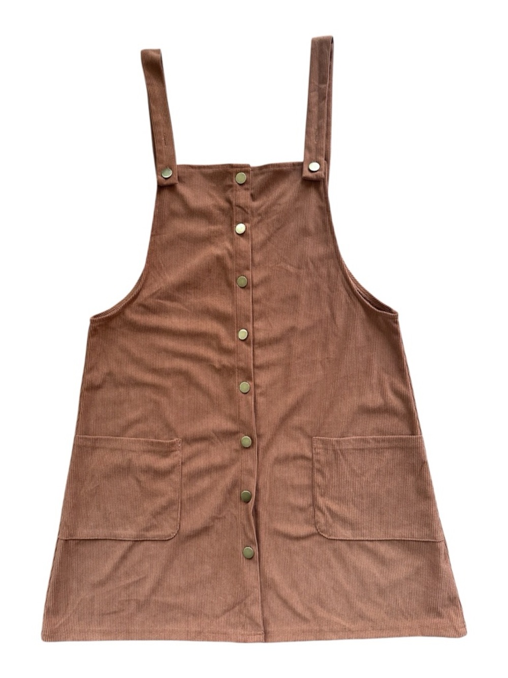 Cupshe XL Brown Corduroy Pinafore Dress NWT Button Front Overall Mini Dress